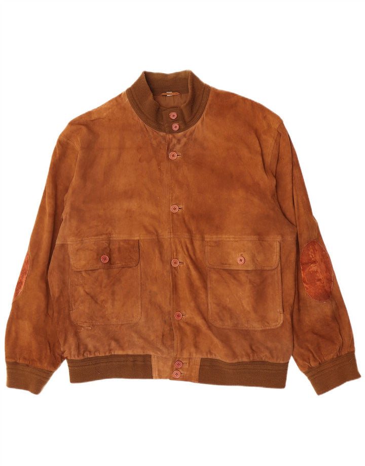 Vintage Ανδρικό Suede Bomber Jacket IT 62 5XL Beige Leather