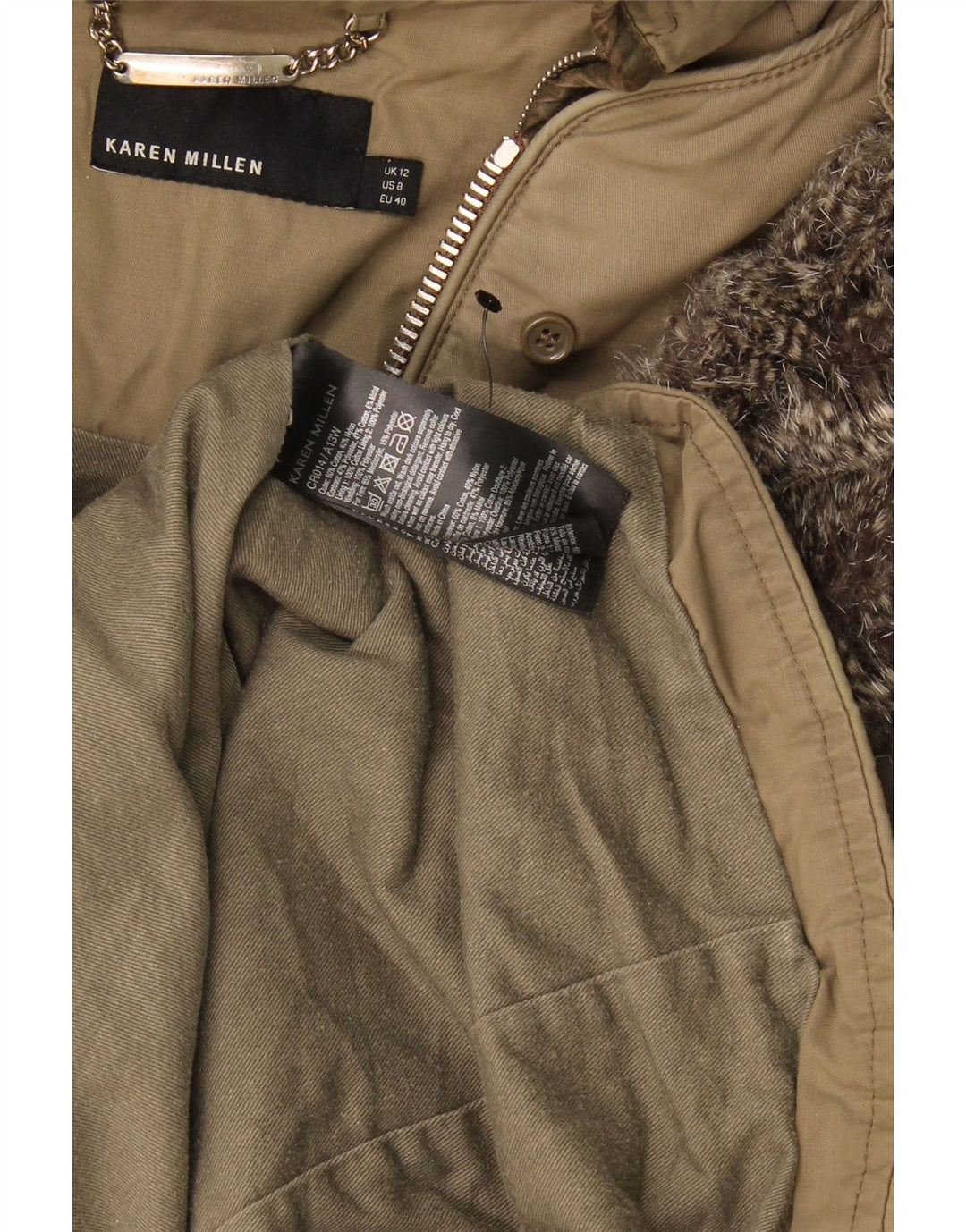 Karen Millen Γυναικείο μπουφάν Parka με κουκούλα UK 12 Medium Khaki Polyester