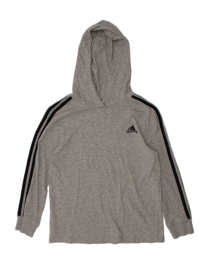 ADIDAS Boys Hooded Top Long Sleeve 7-8 Years Grey Vintage Adidas and Second-Hand Adidas from Messina Hembry 
