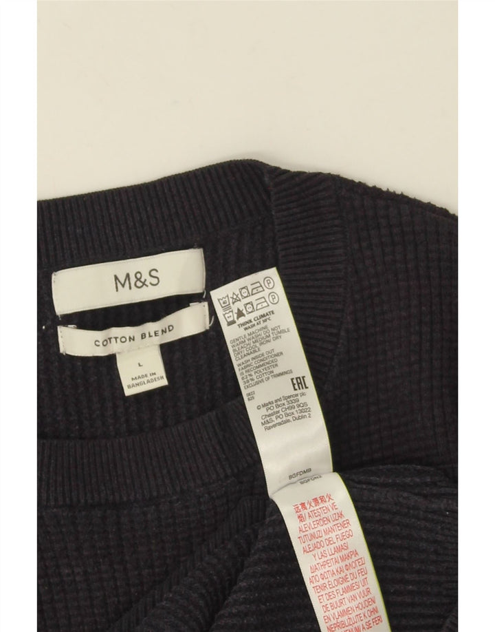 Marks & Spencer Ανδρικό πουλόβερ με λαιμόκοψη μεγάλου μπλε ναυτικού πολυεστέρα