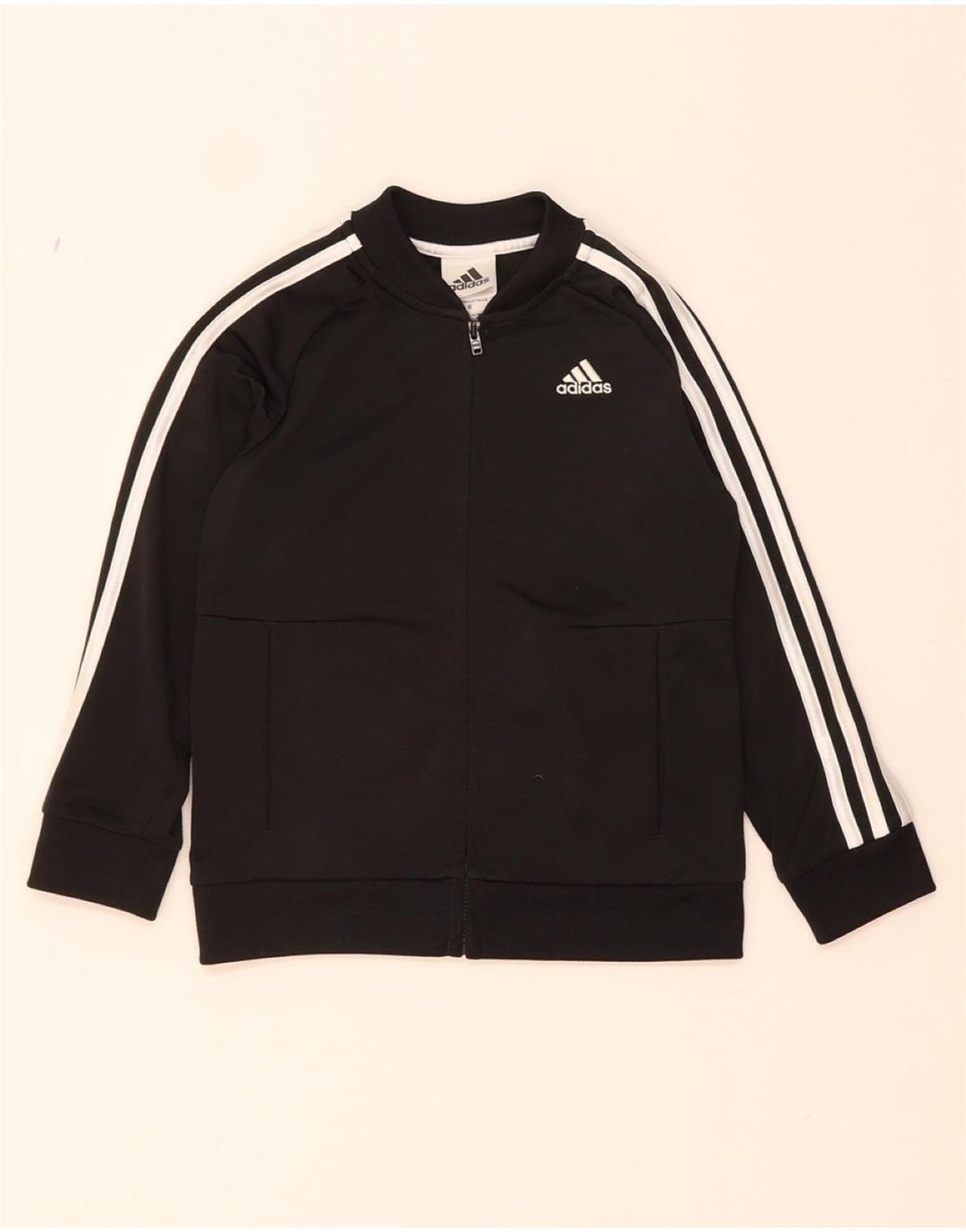 ADIDAS Boys Tracksuit Top Jacket 5-6 Years Black Polyester