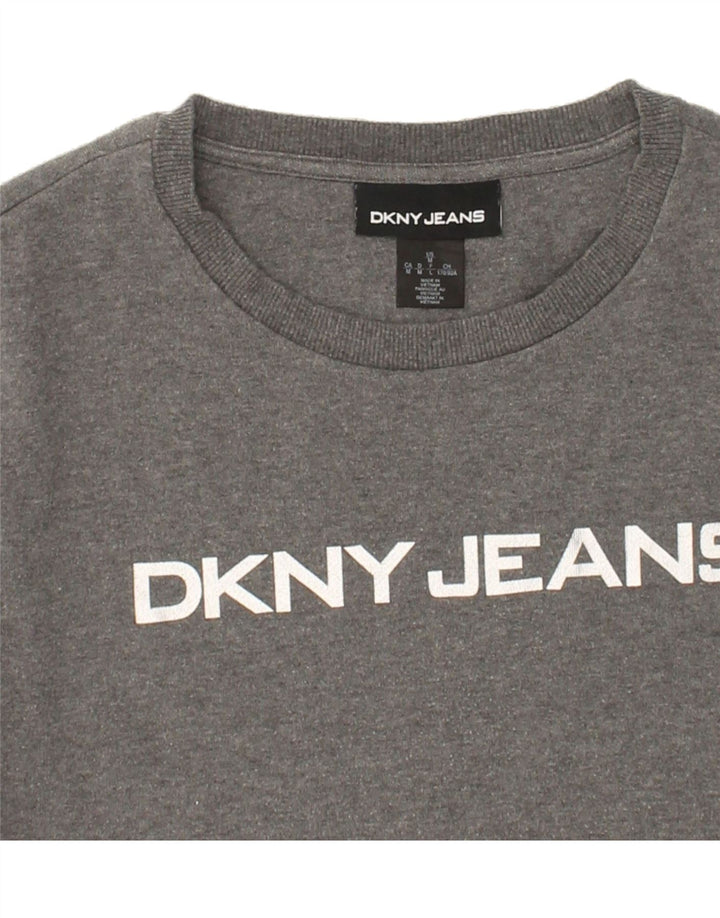 DKNY Womens Graphic Sweatshirt Jumper UK 14 Large Grey Cotton Vintage Dkny and Second-Hand Dkny from Messina Hembry 