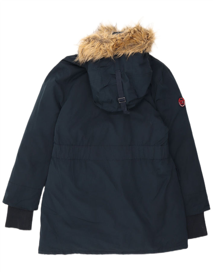 Superdry γυναικείο παλτό με κουκούλα UK 16 Large Navy Blue Polyester