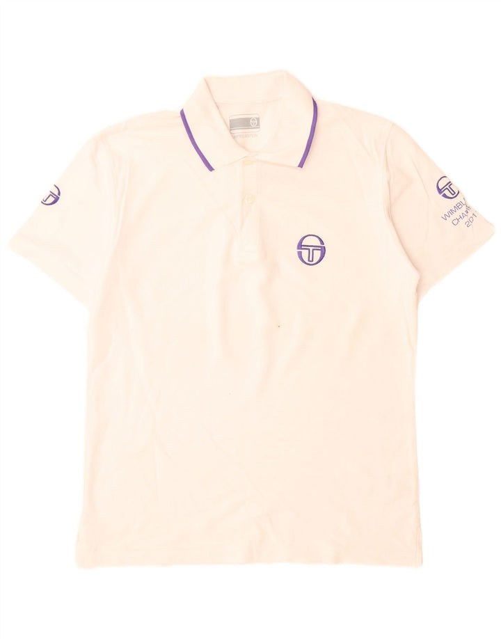 Sergio Tacchini Ανδρικό γραφικό πόλο μπλουζάκι μικρό λευκό βαμβακερό