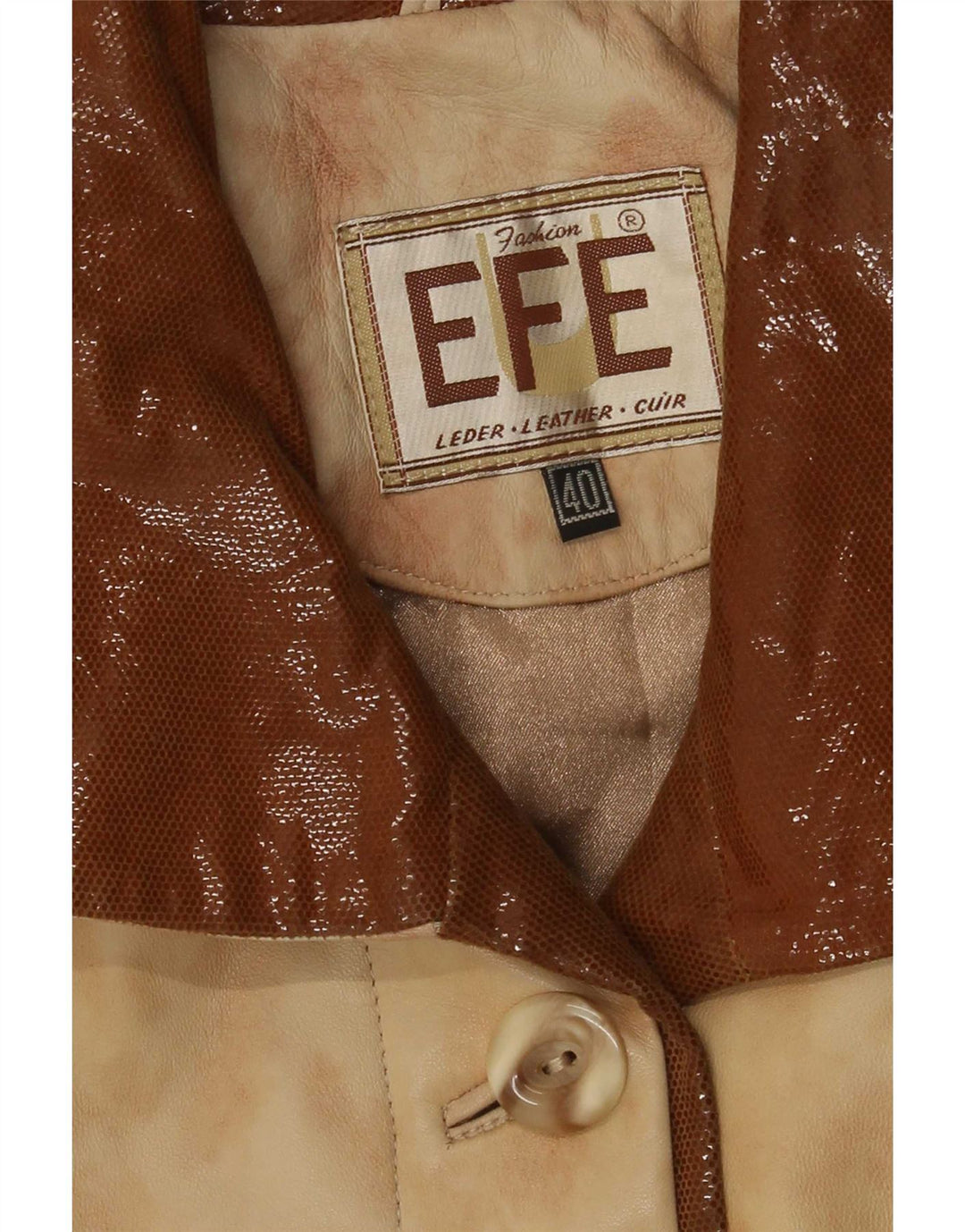 Vintage Γυναικείο Oversized Δερμάτινο Παλτό EU 40 Medium Beige Tie Dye Leather