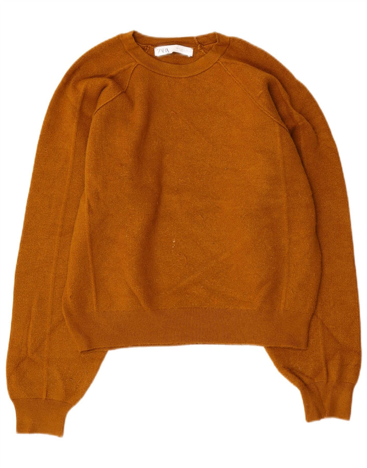 Γυναικείο πουλόβερ ZARA Crop Oversized Crew Neck Jumper UK 10 Small Brown