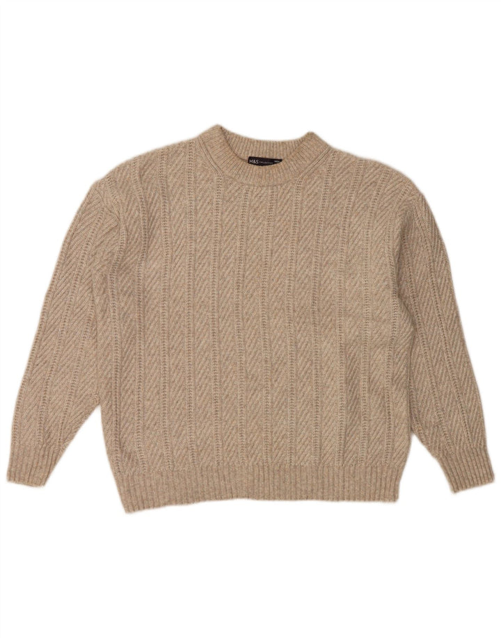MARKS & SPENCER Womens Crew Neck Jumper Sweater UK 14 Medium Beige Winter