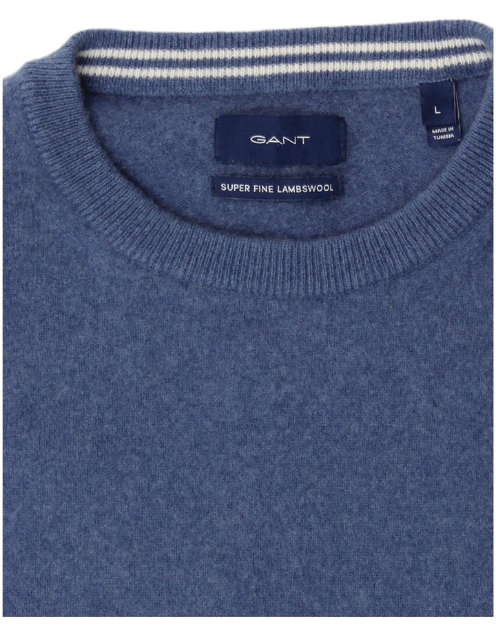 Πουλόβερ GANT Boys Crew Neck Jumper 15-16 Years Large Navy Blue Lambswool