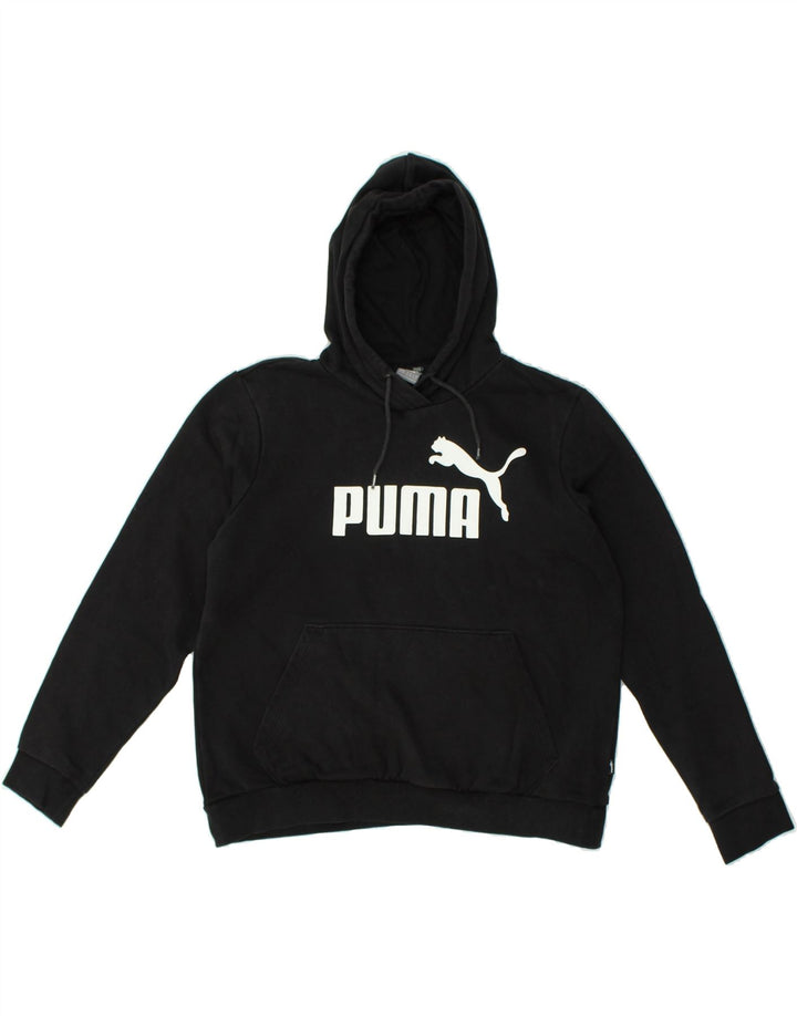PUMA Womens Graphic Hoodie Jumper UK 16 Large  Black Cotton | Vintage Puma | Thrift | Second-Hand Puma | Used Clothing | Messina Hembry 