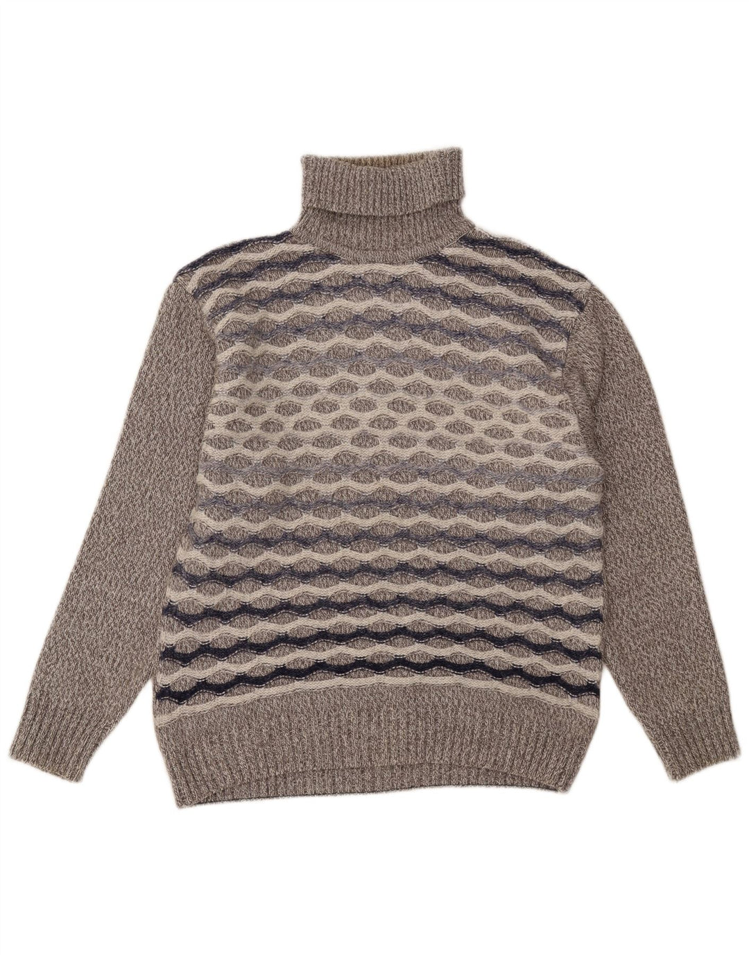 Vintage Ανδρικό πουλόβερ με ρολό λαιμόκοψη Μάλλινο μεγάλο γκρι ριγέ