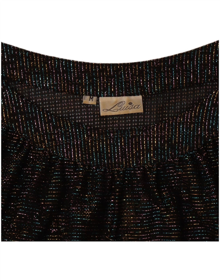 Vintage γυναικεία Crop μπλούζα μπλούζα UK 14 Medium Black Flecked