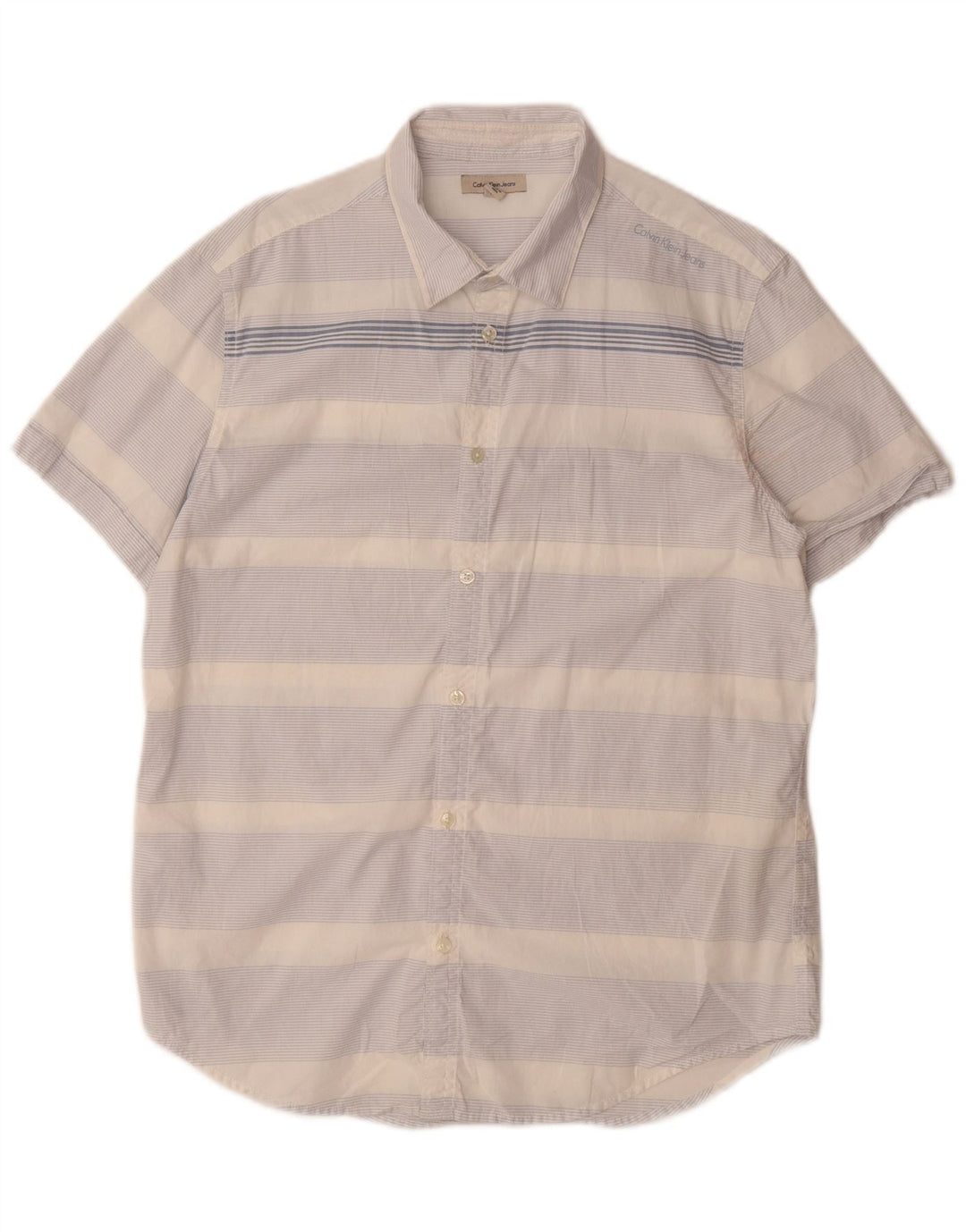 Ανδρικό κοντομάνικο πουκάμισο CALVIN KLEIN JEANS Βαμβακερό μεσαίο μπλε ριγέ