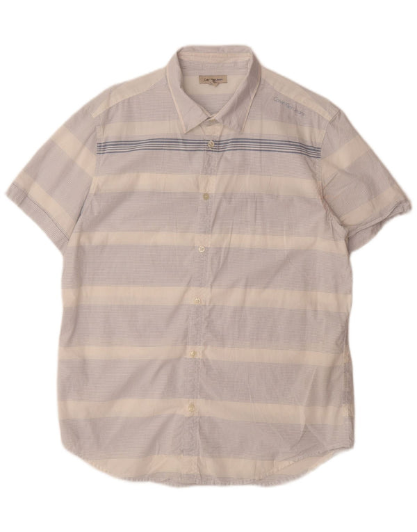 Ανδρικό κοντομάνικο πουκάμισο CALVIN KLEIN JEANS Βαμβακερό μεσαίο μπλε ριγέ