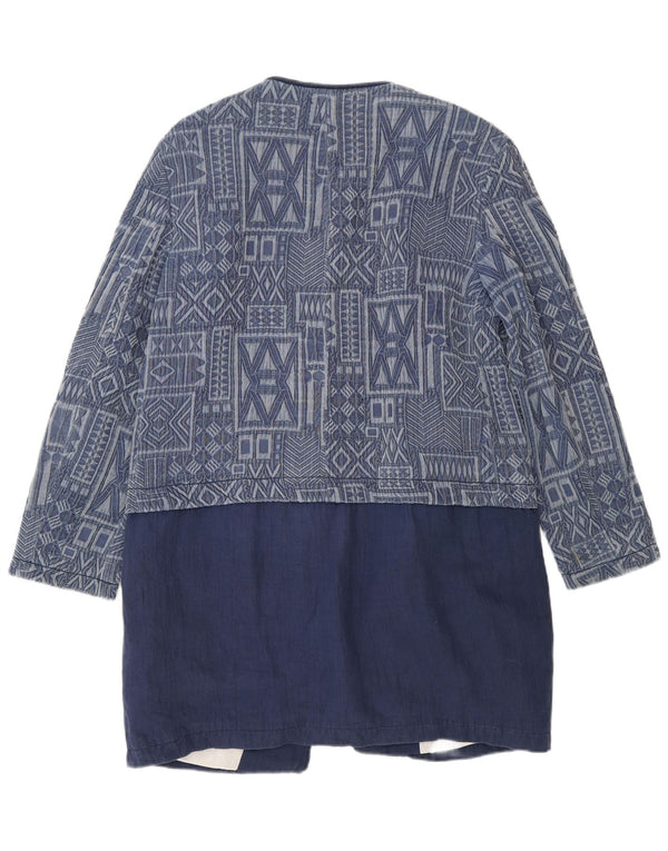 Zara Womens Open Overcoat UK 16 Large Navy Blue Geometric Cotton