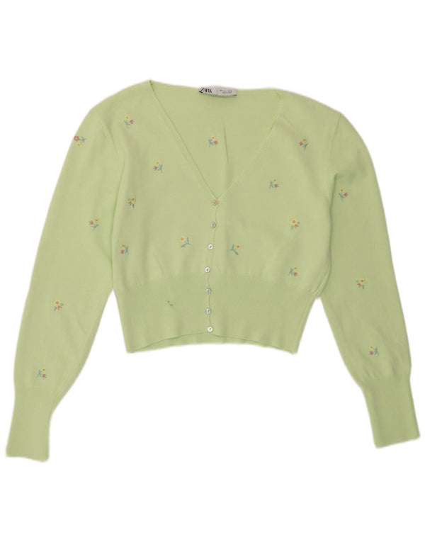 Zara Γυναικείο Bolero Jumper UK 14 Large Green Floral Viscose