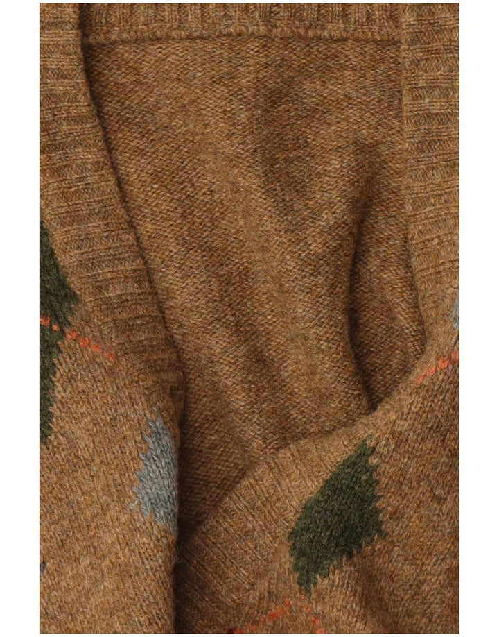 Vintage ανδρικό πουλόβερ με λαιμόκοψη σε μεσαίο καφέ Argyle/Diamond