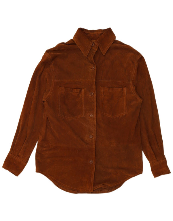 VINTAGE Γυναικείο Suede πουκάμισο UK 16 Large Brown