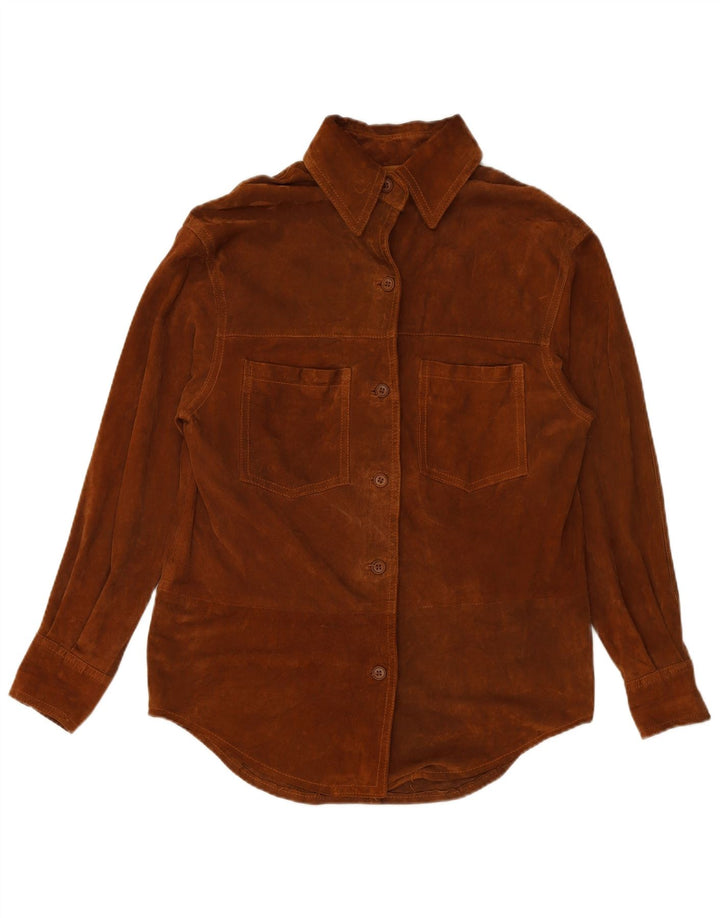 VINTAGE Γυναικείο Suede πουκάμισο UK 16 Large Brown