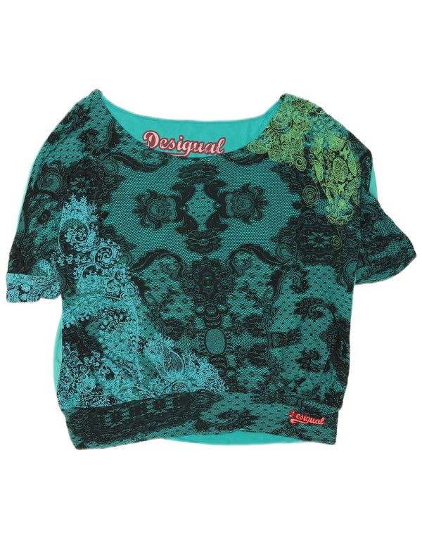 Desigual γυναικεία υπερμεγέθη γραφική μπλούζα Top UK 18 XL Turquoise Paisley