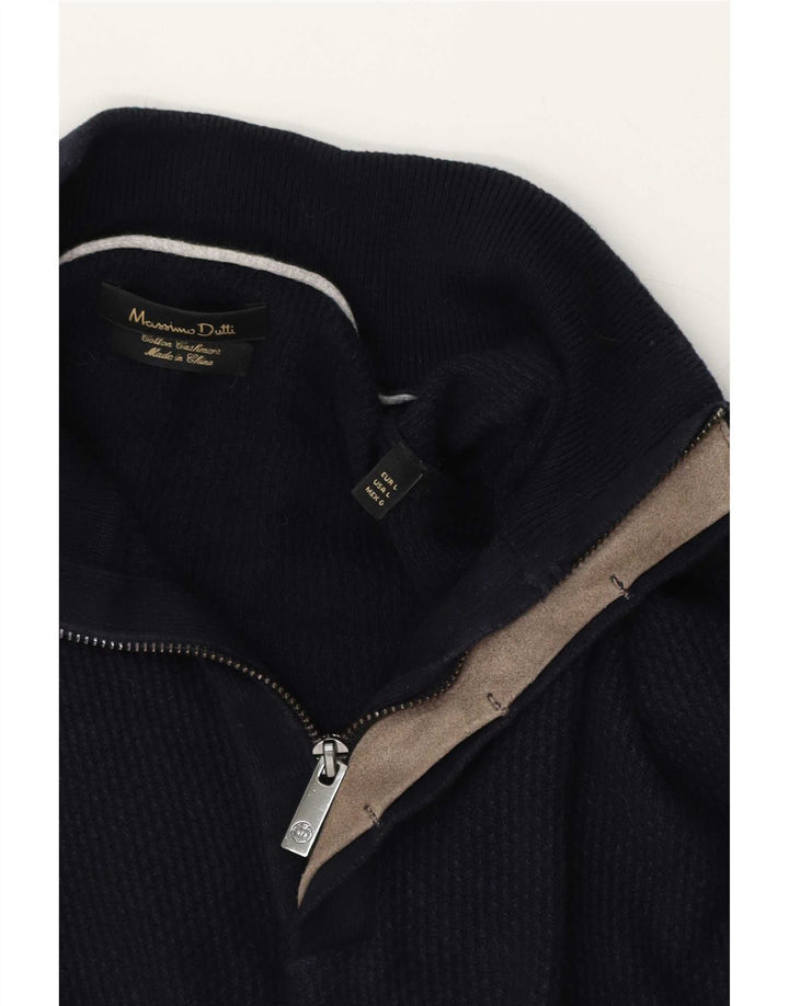 Ανδρικό πουλόβερ Massimo Dutti με φερμουάρ, Βαμβακερό, μπλε ναυτικό