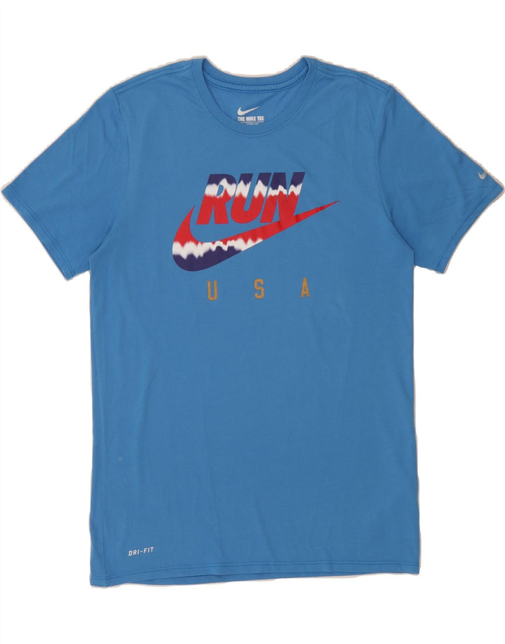 NIKE Mens Dri Fit Graphic T-Shirt Top Medium Blue Polyester Vintage Nike and Second-Hand Nike from Messina Hembry 