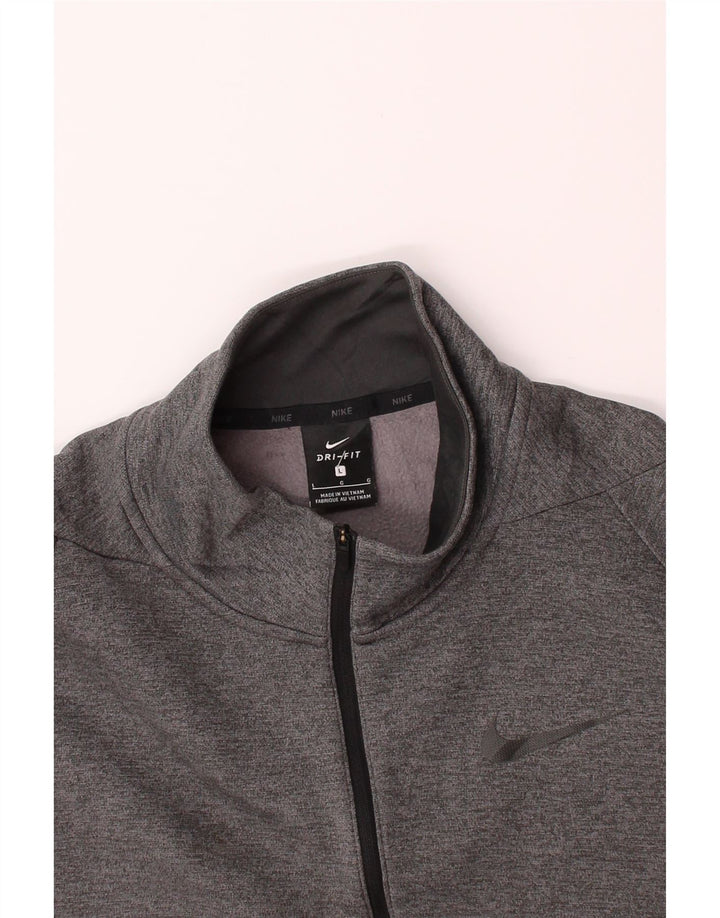 NIKE Mens Dri Fit Zip Neck Sweatshirt Jumper Large Grey Polyester Vintage Nike and Second-Hand Nike from Messina Hembry 