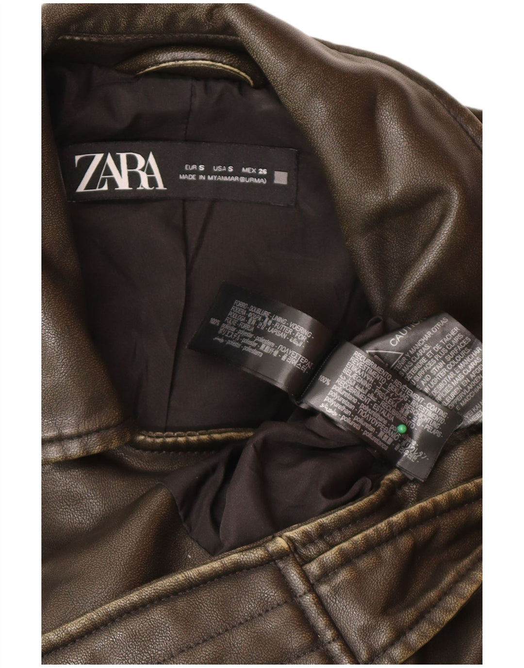 Zara Γυναικείο Δερμάτινο Μπουφάν Biker UK 10 Small Brown Polyester