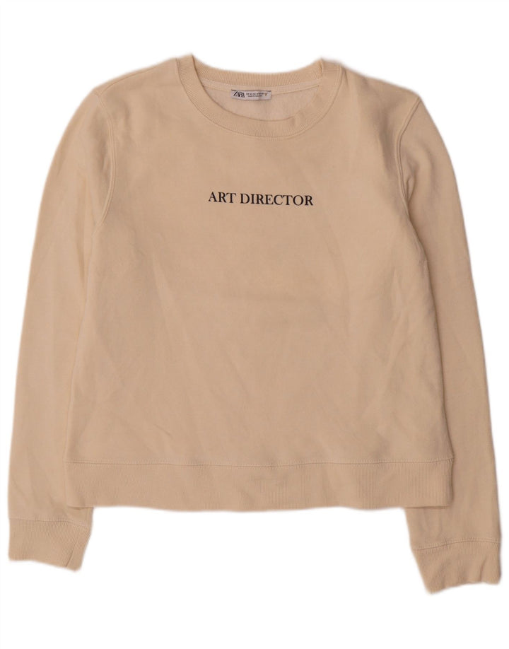 Zara Γυναικείο Φούτερ με γραφικά Jumper UK 14 Βαμβακερό μεσαίο υπόλευκο