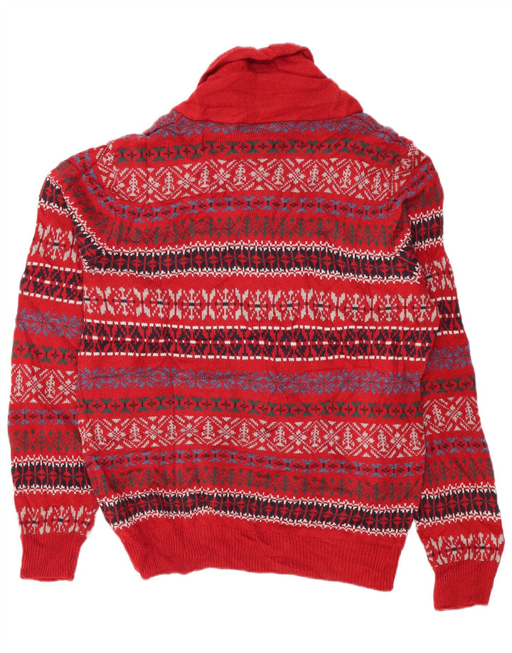 Marks & Spencer Ανδρικό πουλόβερ με σάλι με λαιμόκοψη Medium Red Fair Isle