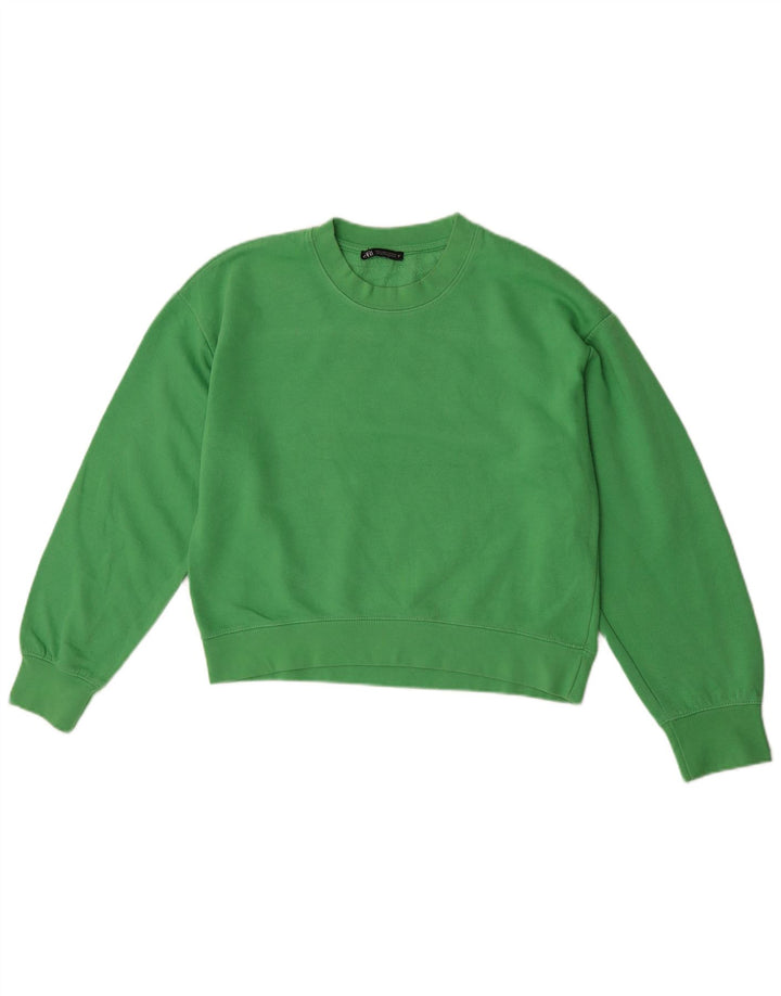 Zara Γυναικεία φούτερ Crop Jumper UK 14 Medium Green Polyester