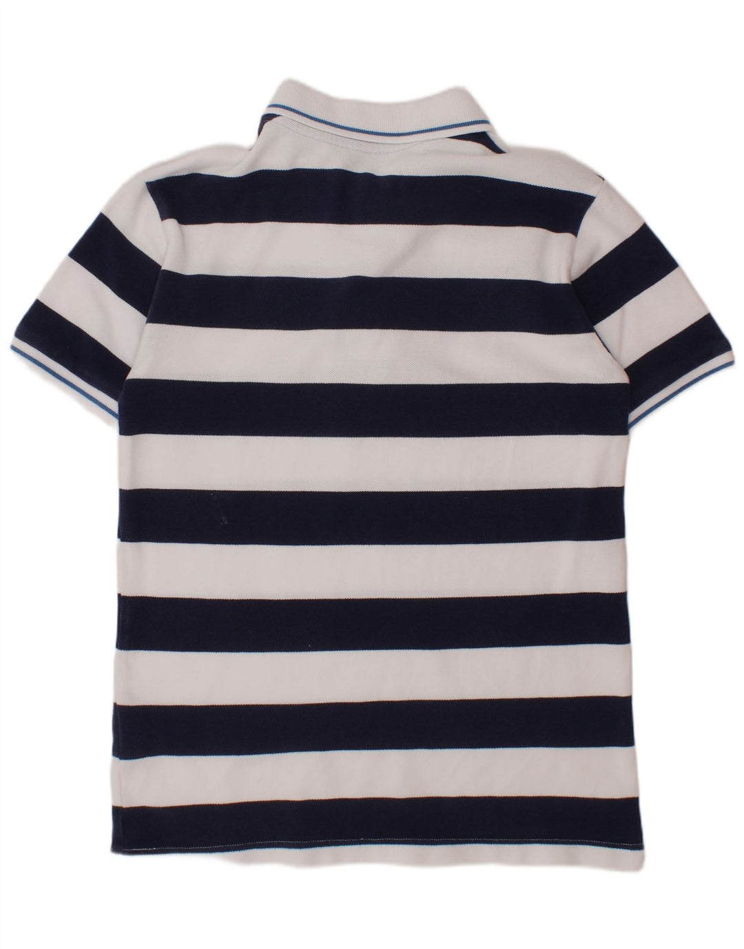 BENETTON Boys Polo Shirt 10-11 Years XL Navy Blue Striped Cotton