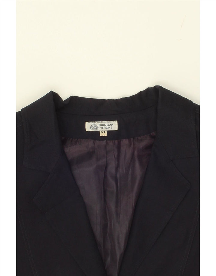 VINTAGE Womens 2 Button Blazer Jacket IT 46 Large Navy Blue Virgin Wool Vintage Vintage and Second-Hand Vintage from Messina Hembry 