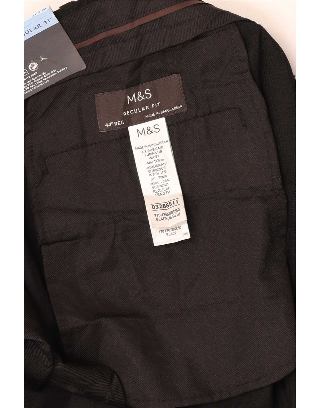 Marks & Spencer Ανδρικό παντελόνι Chino με κανονική εφαρμογή W44 L31 μαύρο πολυεστέρα