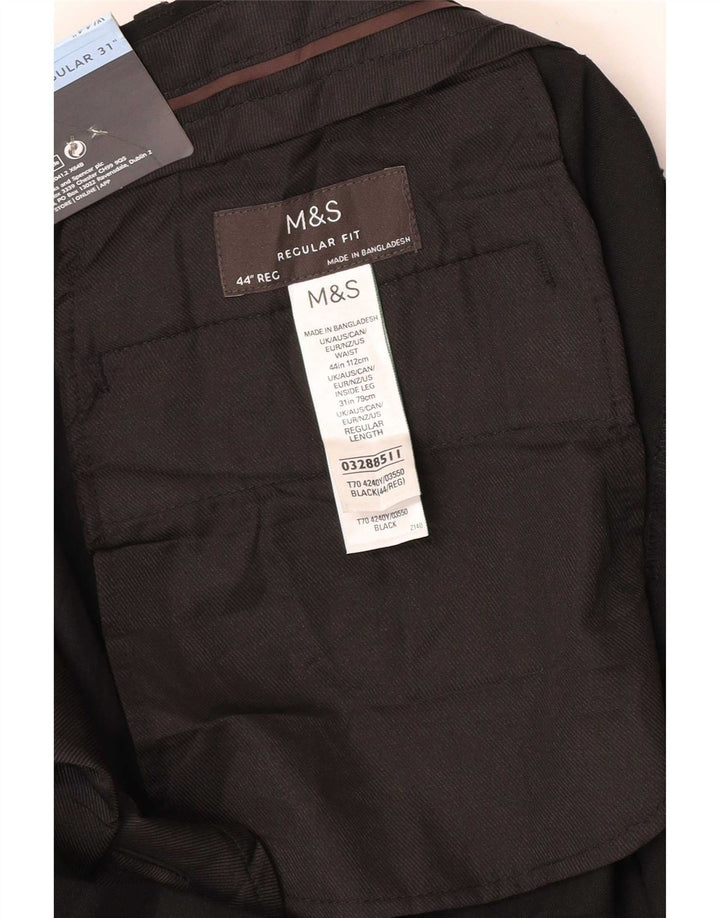 Marks & Spencer Ανδρικό παντελόνι Chino με κανονική εφαρμογή W44 L31 μαύρο πολυεστέρα