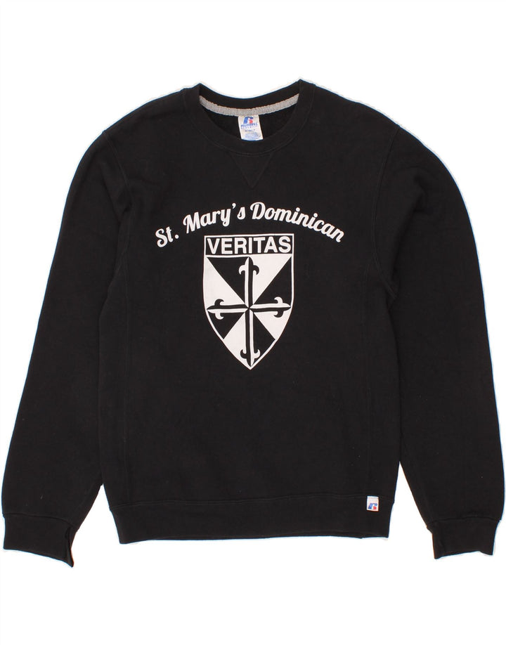 RUSSELL ATHLETIC Mens Graphic Sweatshirt Jumper Small Black Cotton Vintage Russell Athletic and Second-Hand Russell Athletic from Messina Hembry 