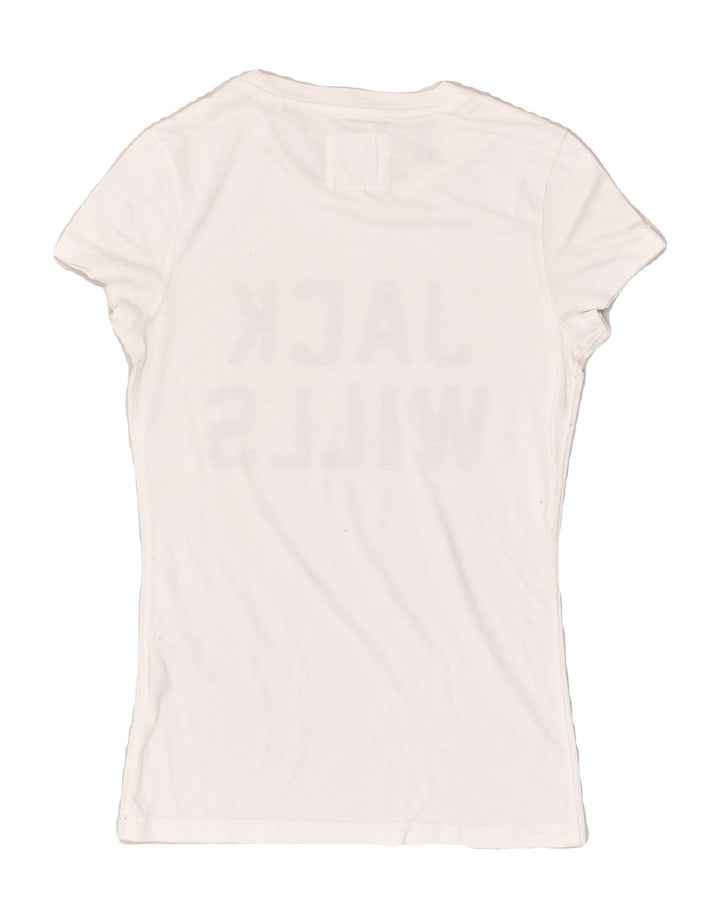 JACK WILLS Womens Graphic T-Shirt Top UK 8 Small White Cotton | Vintage Jack Wills | Thrift | Second-Hand Jack Wills | Used Clothing | Messina Hembry 