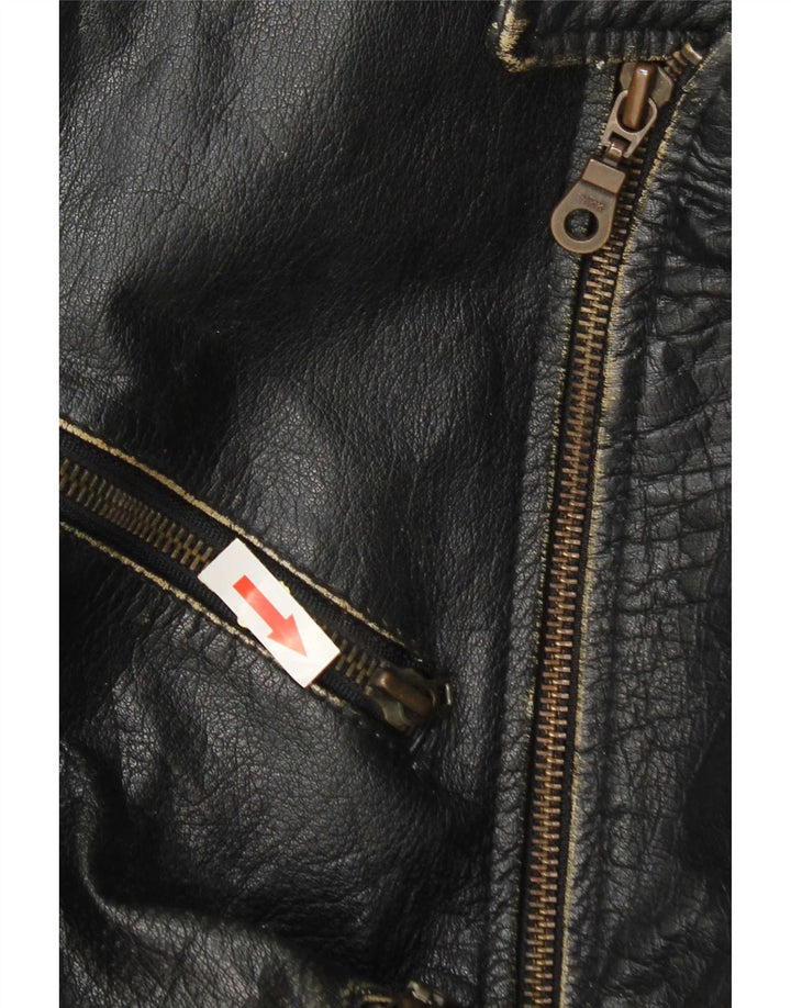 Vintage Ανδρικό Δερμάτινο Biker Jacket UK 36 Small Black Leather