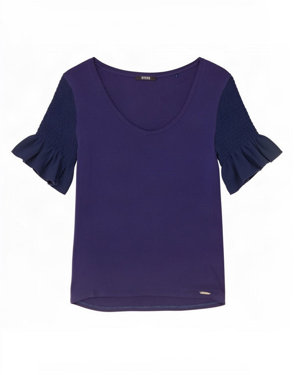 Guess Γυναικεία Μπλούζα Τοπ UK 8 Small Navy Blue Colorblock Rayon