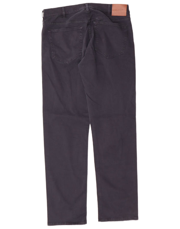 Gant Mens Straight Casual Trousers W32 L32 Navy Blue Cotton