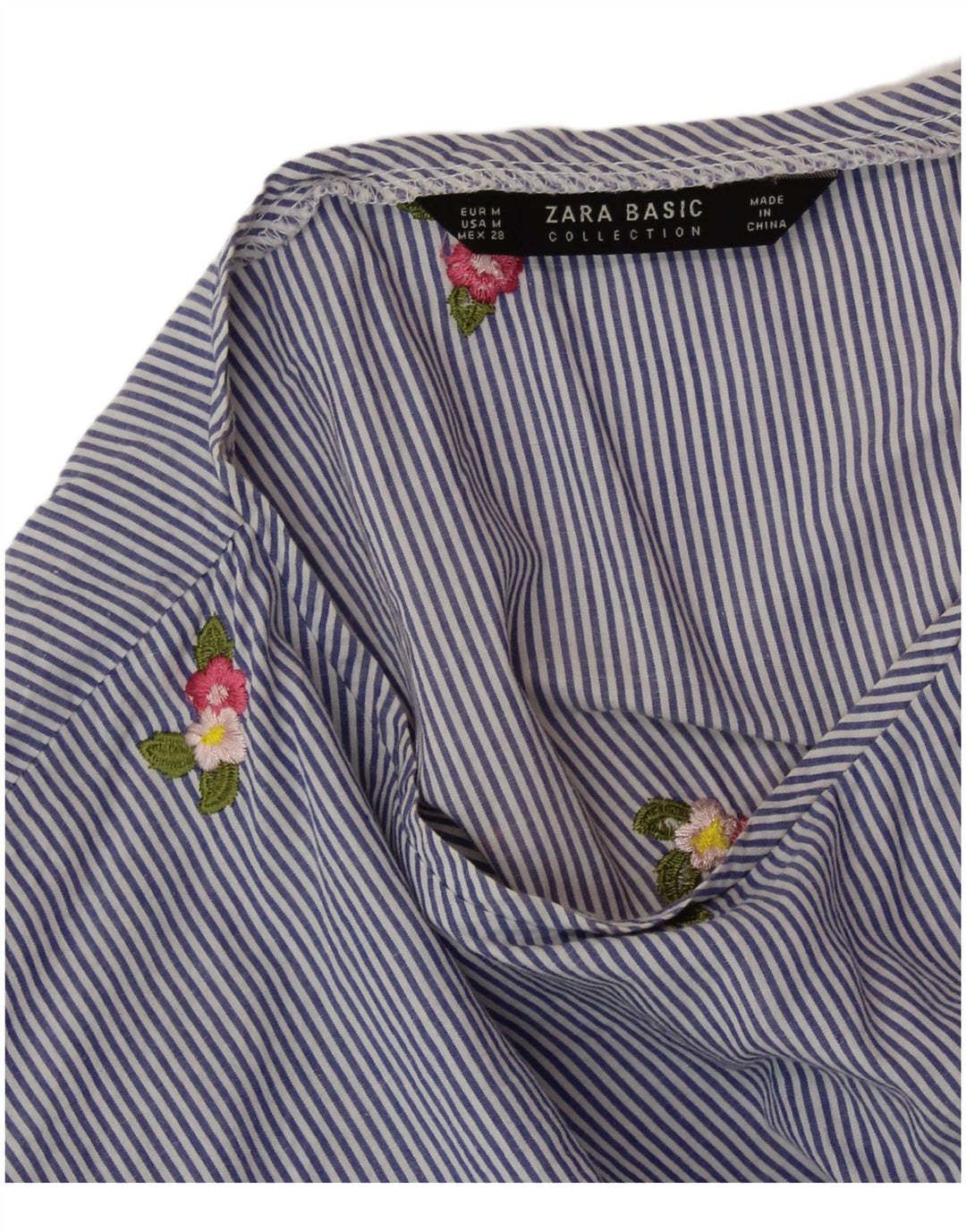 ZARA Γυναικεία Crop Μπλούζα Τοπ UK 14 Medium Blue Pinstripe