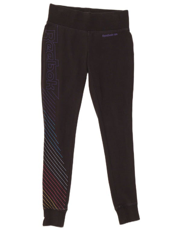 Γυναικεία γραφικά κολάν Reebok UK 10 Small Black ριγέ βαμβακερά