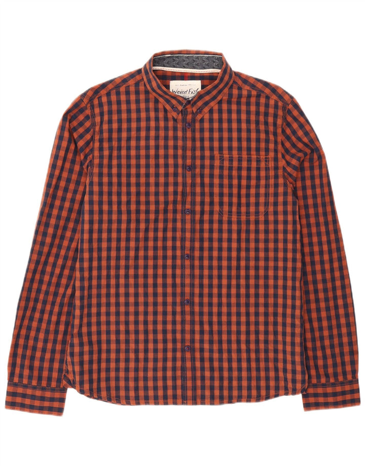 Ανδρικό πουκάμισο Weird Fish, μεσαίο καφέ βαμβακερό Gingham