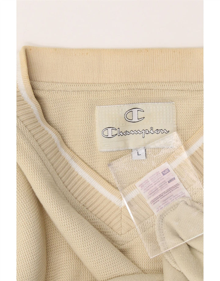 CHAMPION Mens V-Neck Jumper Sweater Large Beige Cotton Vintage Champion and Second-Hand Champion from Messina Hembry 