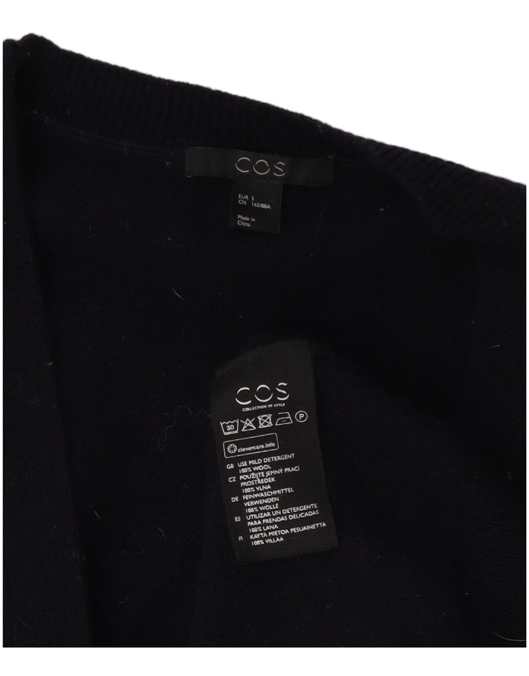Cos Γυναικείο πουλόβερ με ζακέτα UK 10 Small Navy Blue Wool