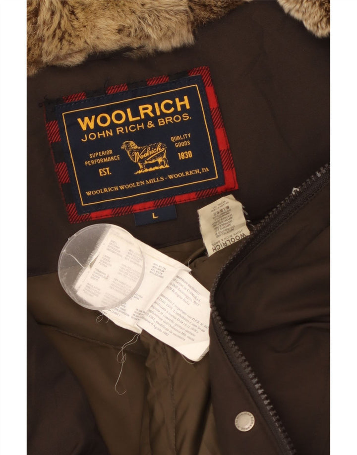 Woolrich Γυναικείο μπουφάν με κουκούλα UK 16 μεγάλο χακί βαμβακερό