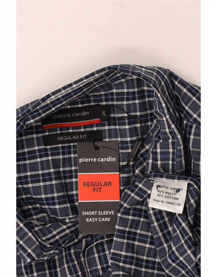 Pierre Cardin Ανδρικό κοντομάνικο πουκάμισο με κανονική εφαρμογή XL μπλε τσοκ πολυεστέρα