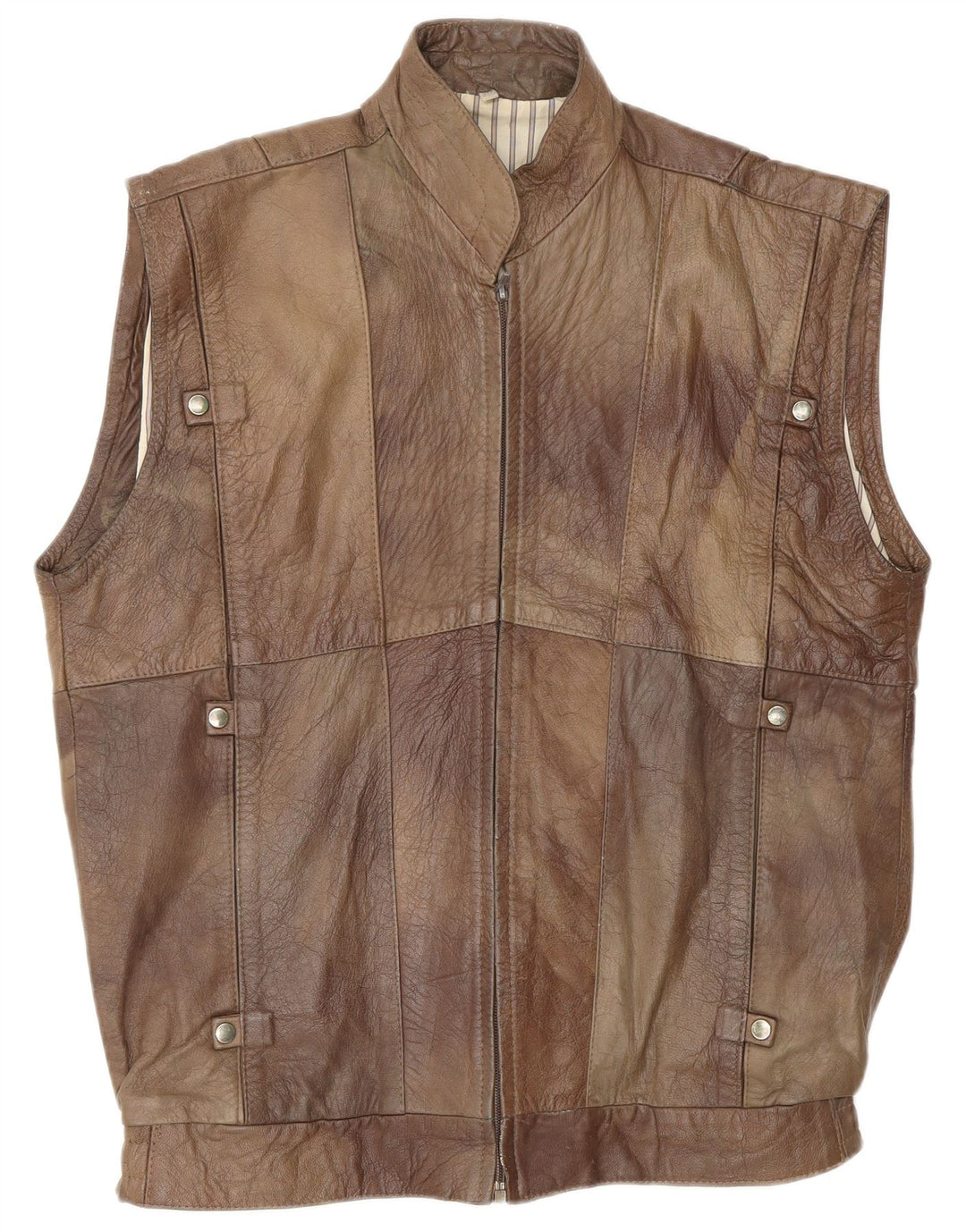 VINTAGE Ανδρικό Δερμάτινο Gilet UK 38 Μεσαίο Καφέ
