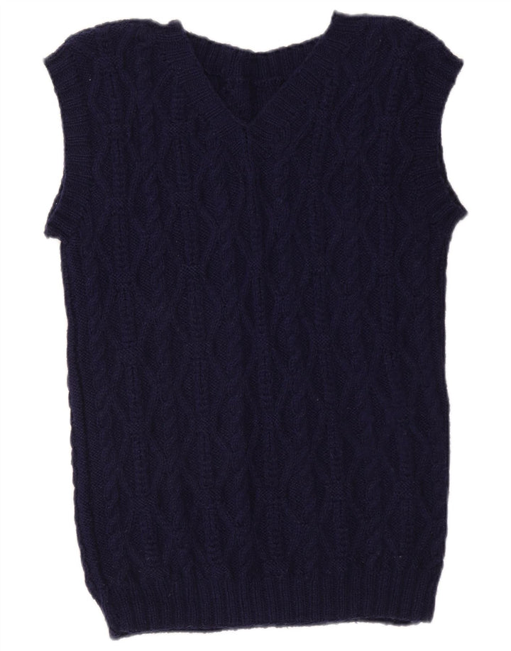 Vintage γυναικείο κοντομάνικο πουλόβερ με λαιμόκοψη V-λαιμόκοψη UK 12 Medium Navy Blue