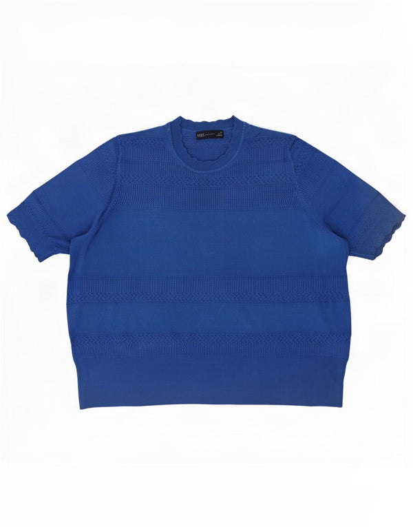 Marks & Spencer Γυναικείο κοντομάνικο πουλόβερ με λαιμόκοψη UK 20 2XL μπλε