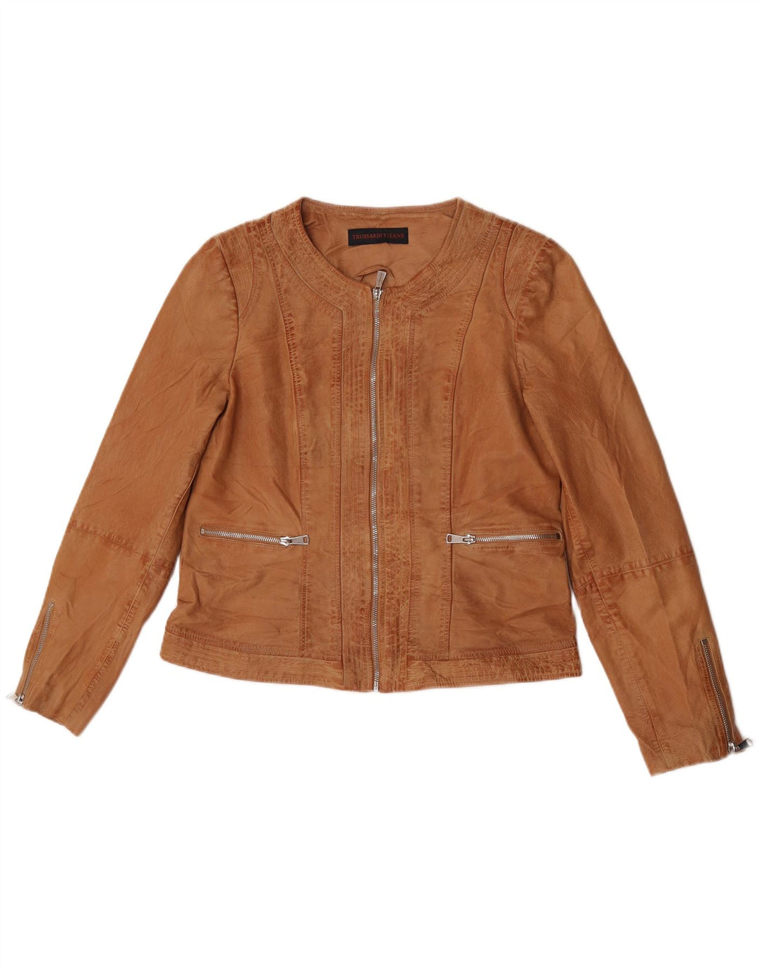 Trussardi Jeans Γυναικείο Δερμάτινο Μπουφάν IT 46 Μεγάλο Καφέ Δερμάτινο
